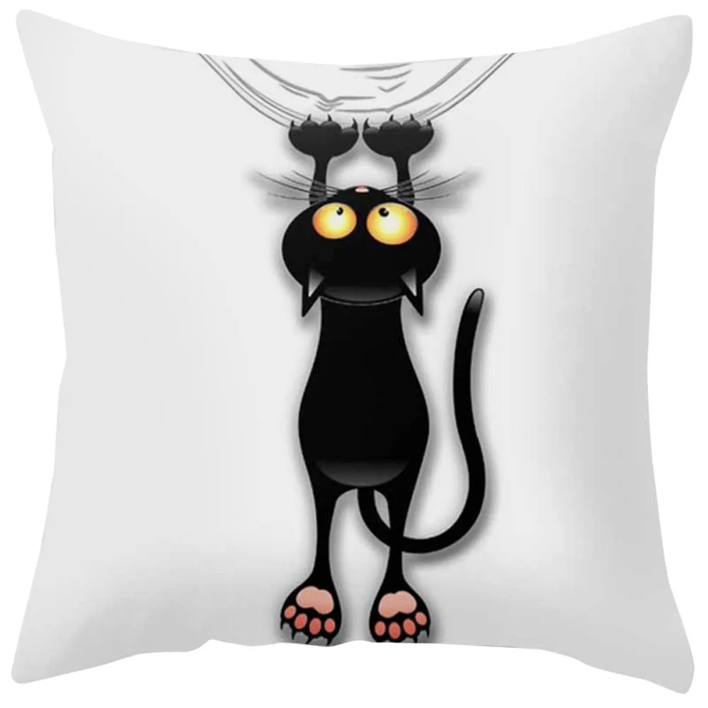 Черный кот животное узор наволочки ткани, печать Наволочки Чехол подушки украшения для дивана сиденья матраса Чехлы для домашнего декора - Цвет: White