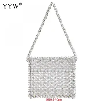 

Transparent Glass Pearl Sling Bag For Women Handmade Purse And Handbag Shoulder Bag Hollow Crossbody Shoulder Pearl Bags White