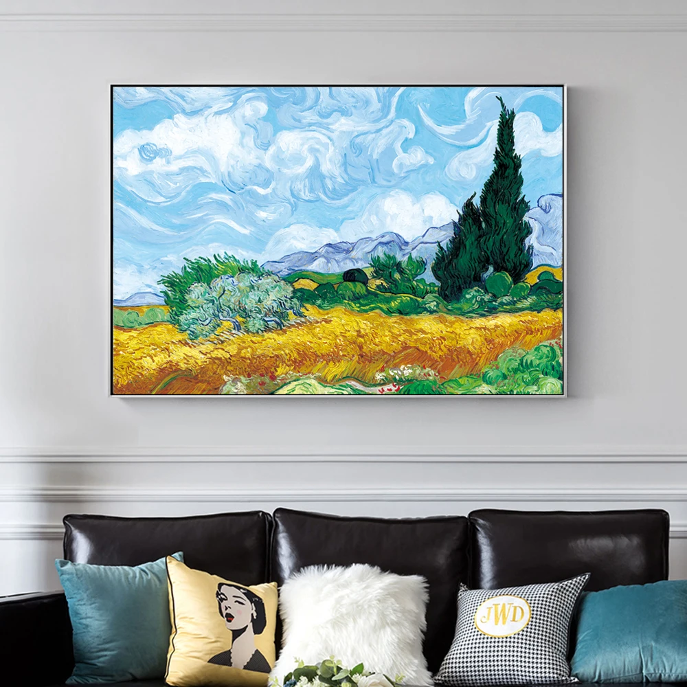 Картина на холсте с изображением кипариса в пшеничном поле|Рисование и