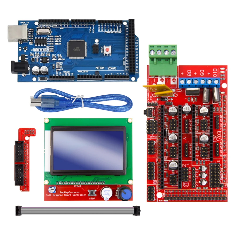 Цена Отличный Мега 2560 R3 Mega2560 REV3 + RAMPS 1,4 контроллер + RAMPS1.4 font b LCD b font 12864 font b LCD b font для 3D принтера комплект