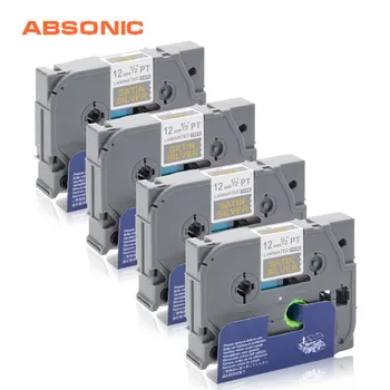 

Absonic 4PCS TZe-MQ934 Laminated Labels Tapes Compatible for Brother P Touch Lable Printer TZ-MQ934 Gold on Satin Silver 12m*5mm