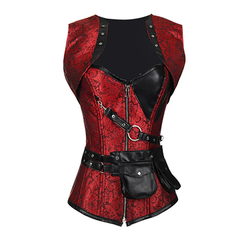 3 Colors Retro Gothic Corset With Mini Jacket and Pouch Belt Woman Sexy