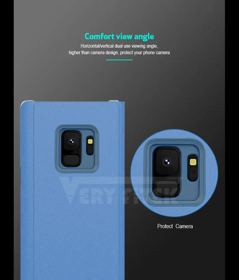 For Samsung Galaxy S9 S8 Plus S7 S6 edge A8 2018 Case Luxury Flip Stand Clear View Mirror Phone Cover For iphone X 8 7 6s 6 plus (9)