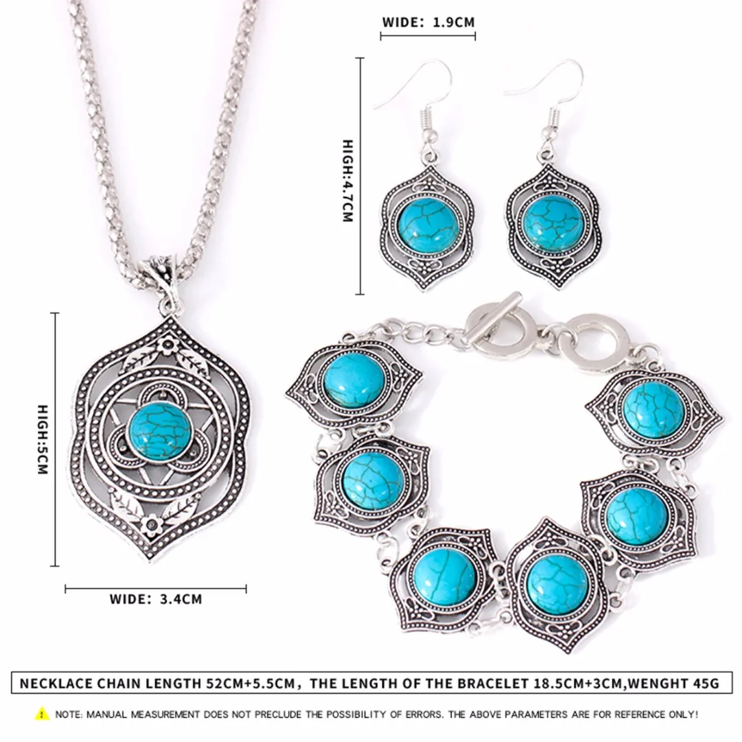 Retro Ethnic Natural Green Stone Pendant Necklace Bracelet Dangle Earrings Jewelry For Women Beach Wedding Jewelry Shellhard