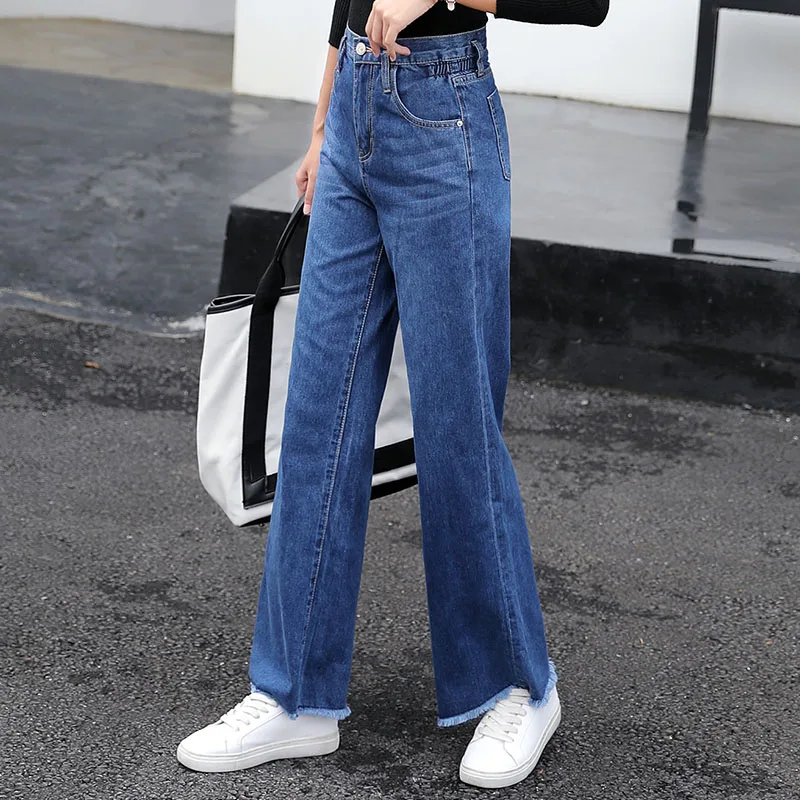 Women Wide Leg Loose Denim Blue Jeans Pant 2018 Female Long Trousers High Waist Chic Female Pants Mom Jeans Korean Style Stretch