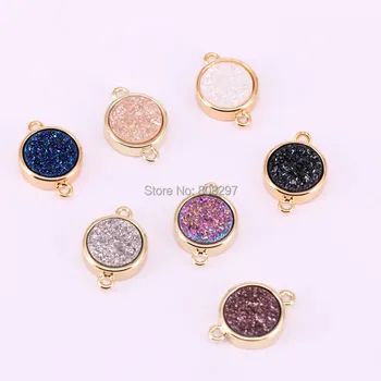 

10Pcs Gold black Electroplated Round Titanium Quartz Stone Connector, Nature Drusy Connector Charm for Jewelry Making