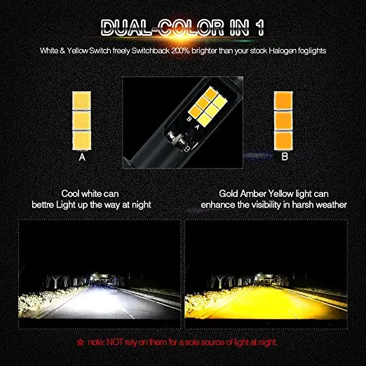 Двойной Цвет 3030smd чип белый 6000 K светодиодный противотуманная лампа янтарного