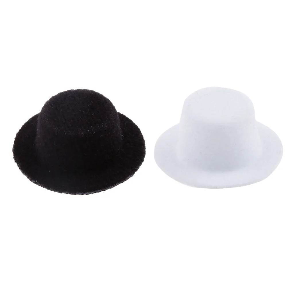 

2 Pieces 1:12 Scale Dollhouse Miniature Whit & Black Bowler Doll Hat Gentleman Cap Leisure Cap Kids Prented Play Toys