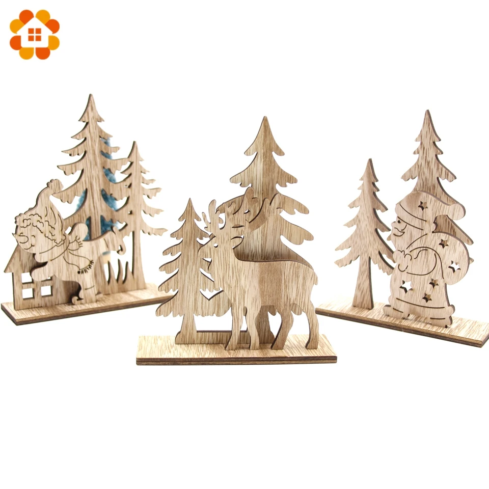 1Set Creative DIY Wood Crafts Christmas Santa Claus&Snowman Wooden Ornaments For Christmas Party Supplies Home Table Decorations