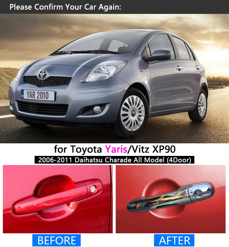 Хромированная накладка на дверную ручку для Toyota Yaris Vitz XP90 90 2006 2007 2008 2009 2010 2011