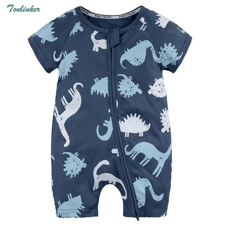 

Tonlinker 2018 Newborn Baby Boy Infant Romper Clothes Short Sleeve Cartoon dinosaur Baby boys Jumpsuit Pajamas Baby Clothing