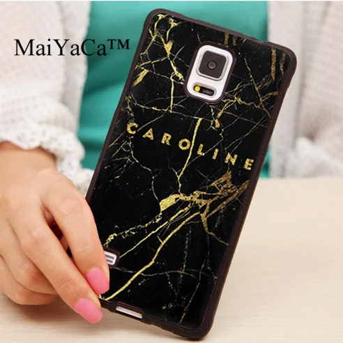 

Personalized Custom Name Gold Black Marble Phone Case For Samsung S4 S5 S6 S7 edge plus Note 3 Note 4 Soft Rubber Phone Cover