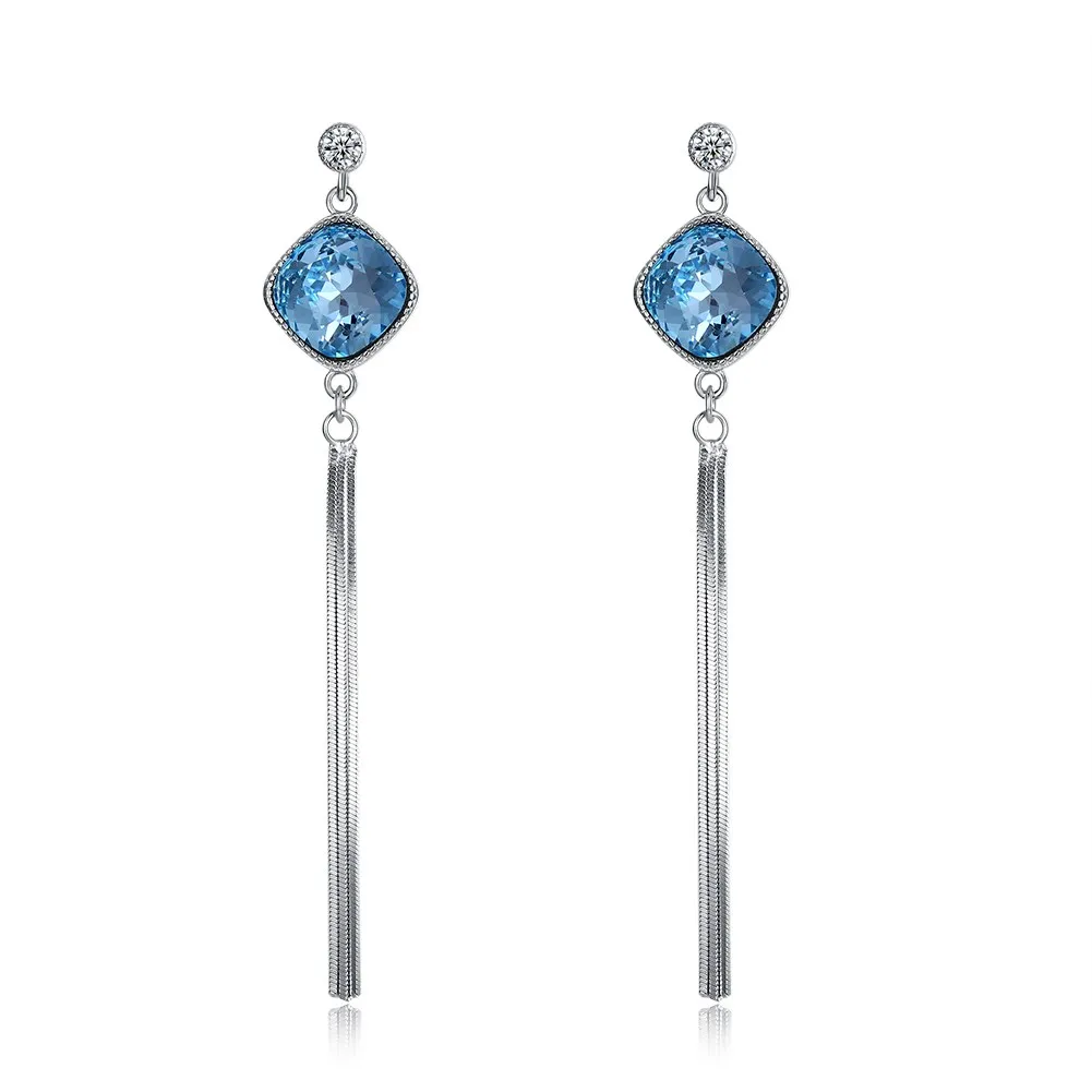 

Romantic Simple Crystal Long Chain Earrings Silver 925 Women Stud Earrings Blue Sky Crystal Long Earrings