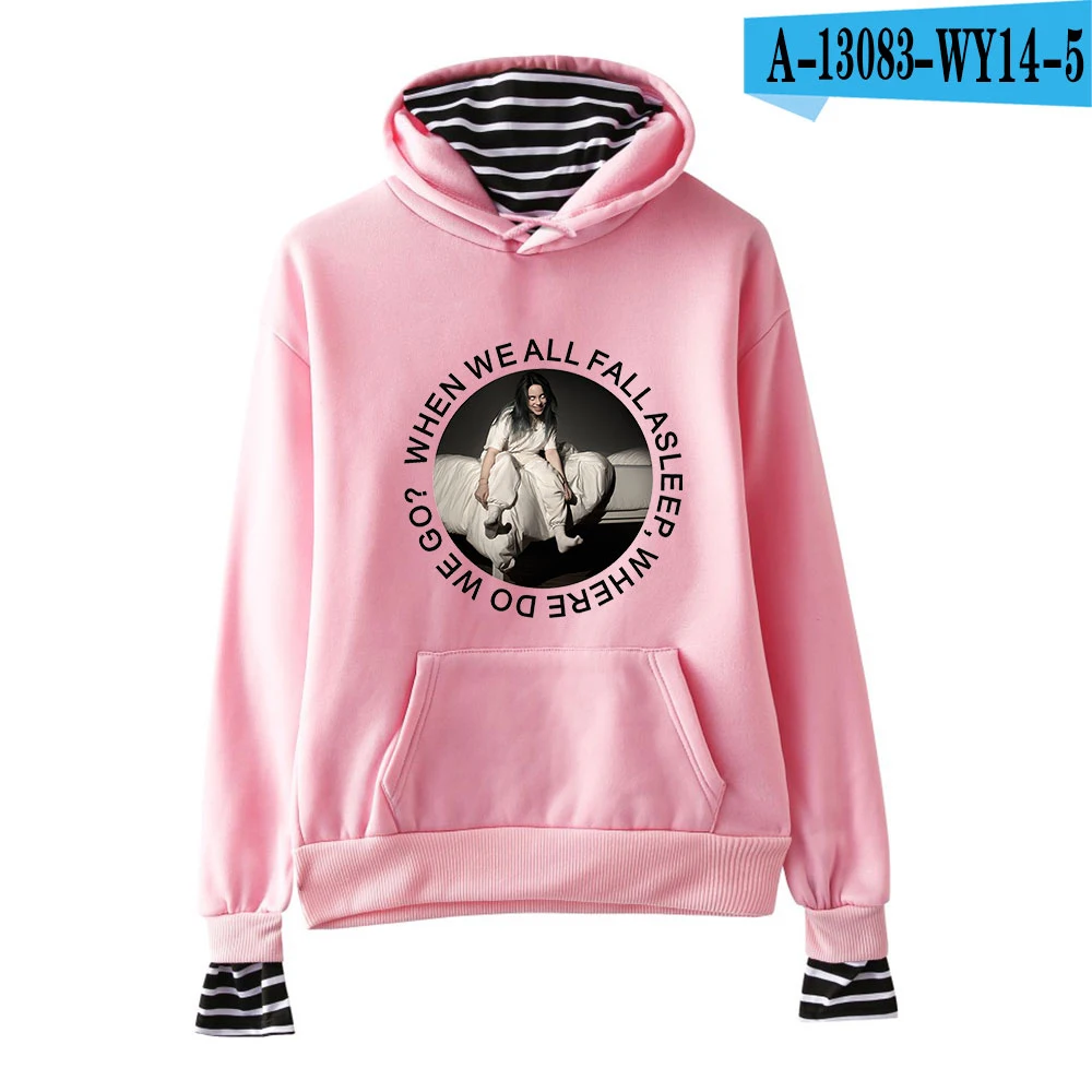 Billie Eilish поддельные толстовки из двух частей женские модные толстовки Kpop свитшоты Новинка Harajuku уличная одежда плюс размер 4XL - Цвет: Pink