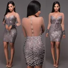 Save 2.02 on Hot fashion design 2017 Sequin mesh patchwork dress sexy party dress ladies silver bodycon dresses