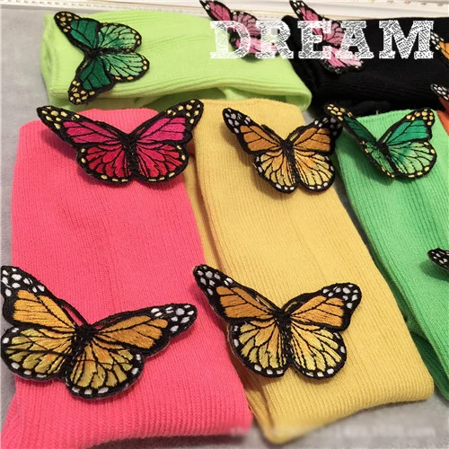 10 цветов. Шикарные женские хлопковые Флуоресцентные 3D носки с бабочками в стиле Харадзюку. Женские носки для девочек. Носки ярких цветов
