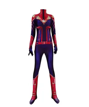 

Movie Ms Captain Marvel Female Superhero Jumpsuit Custom Made Captain Marvel Cosplay Halloween Costumes Spandex Bodysuit