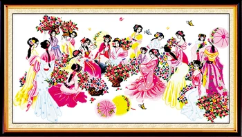 

Flowers bloom together Counted 11CT Printed 14CT DMC Cross Stitch Set DIY Chinese Cotton Cross-stitch Kit Embroidery Needlework