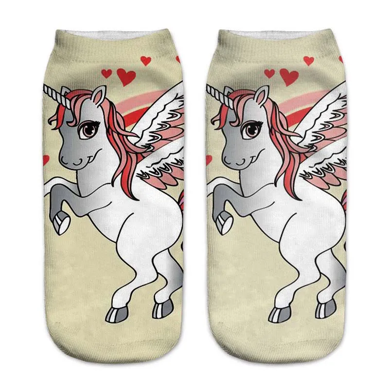 Trend Cute 3D Print Socks Women Ankle Socks Cartoon Animal Unicorn 3D Printing Sock Art Socks female