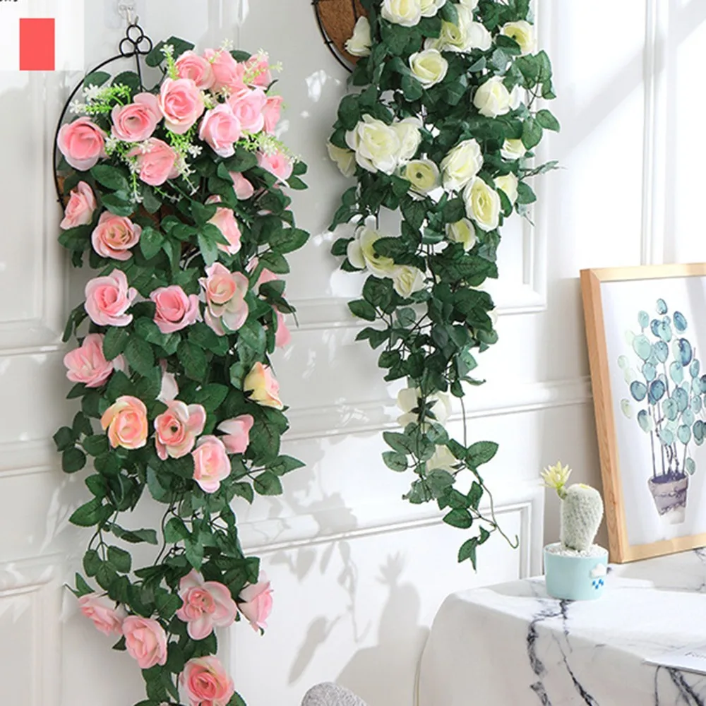 

Simulation Flower Rose Vine Wall Hanging Decor Bouquet Of Fake Flowers Crepe Living Room Balcony Home Wedding Party Decoration