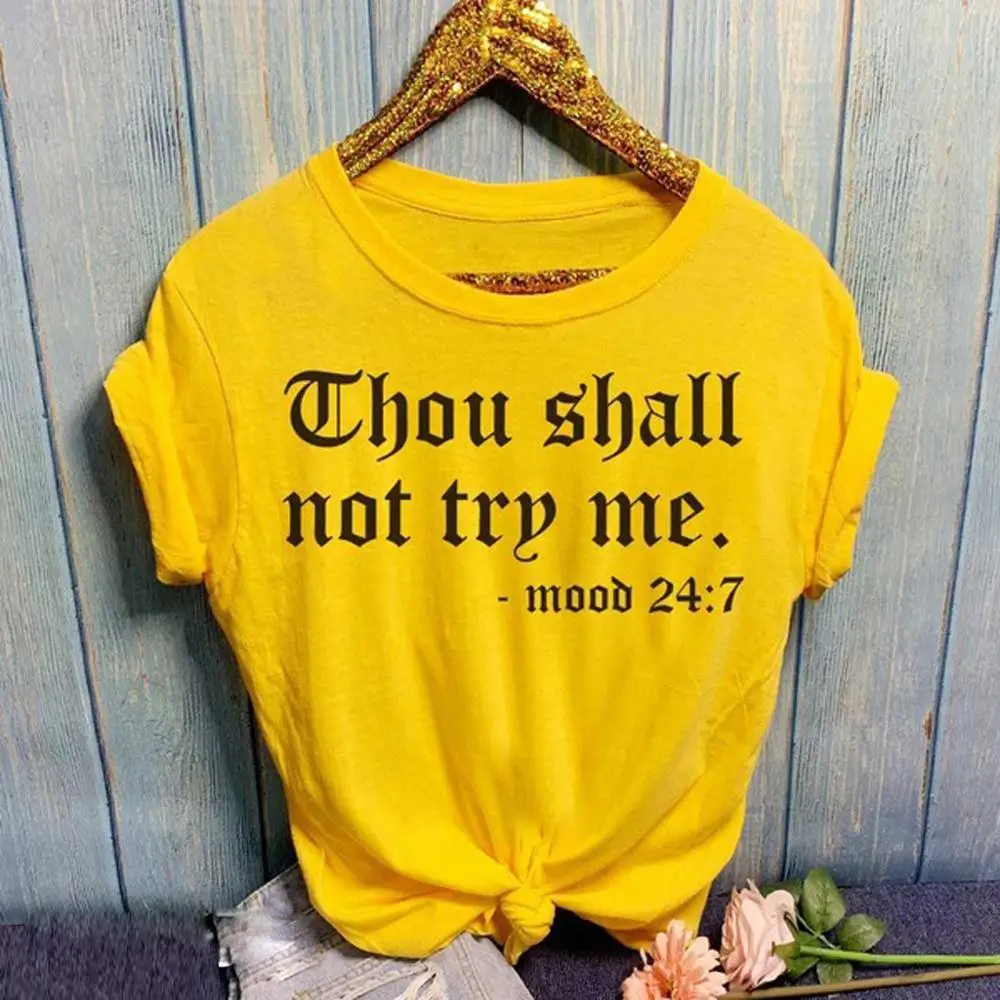 

2019 Summer Women Casual Loose Shirt O-Neck Short-sleeved Printed Letter Top Thou Shall Not Me Shirt Plus Size S-4XL