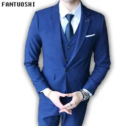 2018 новый высококачественный бренд Для мужчин бизнес-повседневные комплекты мужской костюм Azul Для мужчин тонкий прямой Свадебный костюм