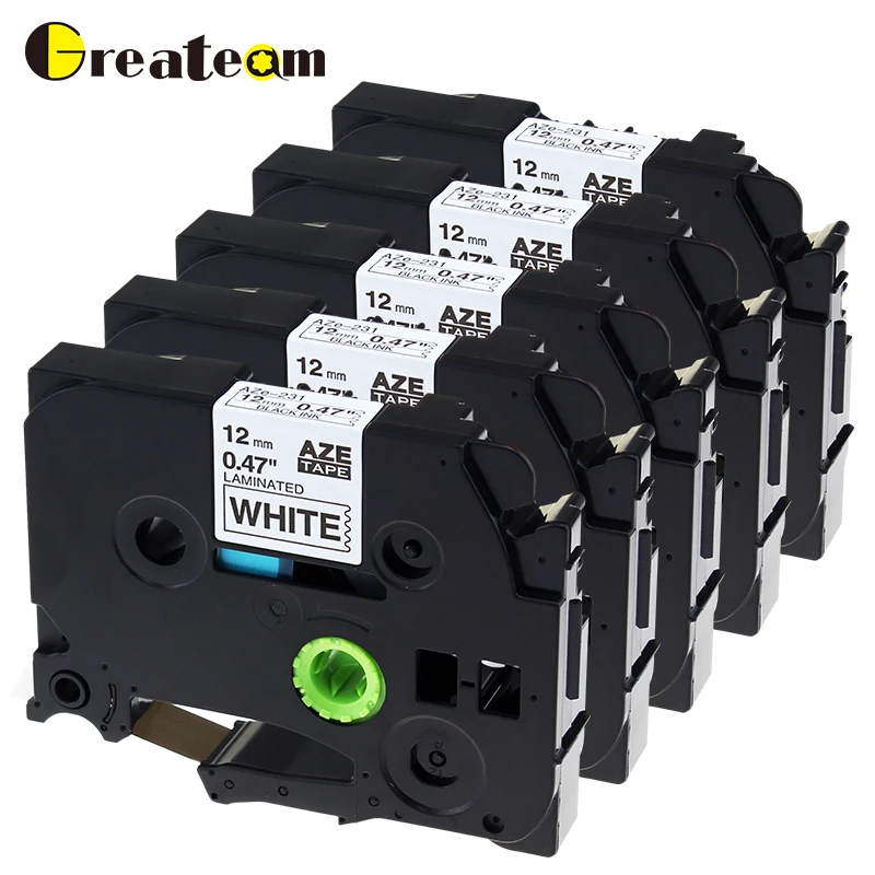 Greateam 5 шт. TZe 231 Tze231 совместимый с Brother P Touch TZ231 TZe231 черный на белом 12 мм лента для