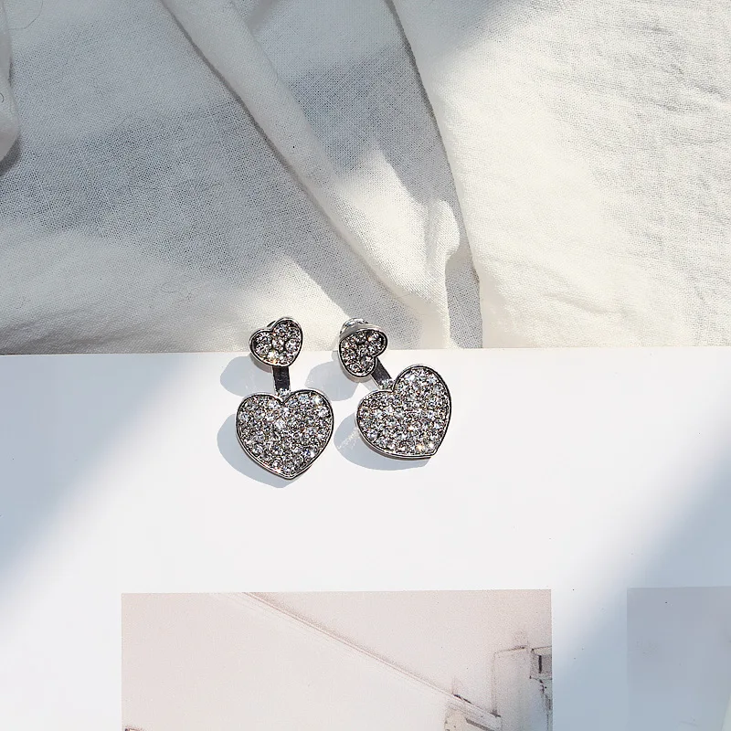 Small &amp Big Heart Full Bling Crystal Rose Golden Silver Plated Dangle Earrings Women Romatic Drop | Украшения и аксессуары