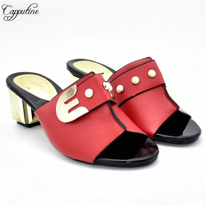 

Most fashion red slipper African high heel pump shoes for party 77-3, heel height 7cm, 5 color