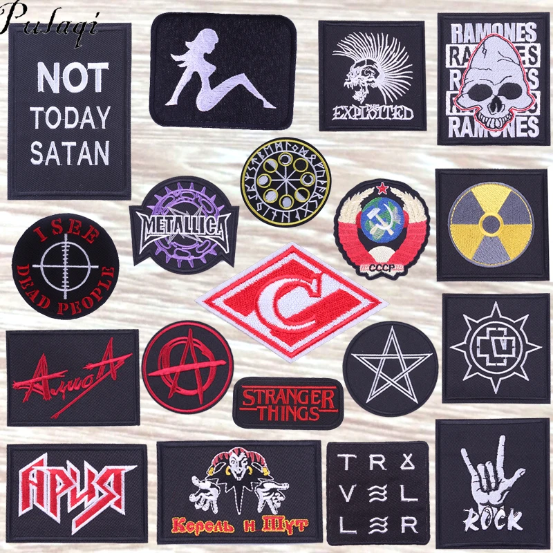 

Pulaqi Resident Evil Action Figure Punk Patch Iron On Patches Letter Skull Applique Sewing Embroidered For Clothes Applique F
