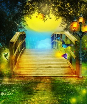 

Background For Photo Studio Baby/Wedding Yellow Lighting Wood Bridge Beautiful butterfly Newest Popular Background Backdrops