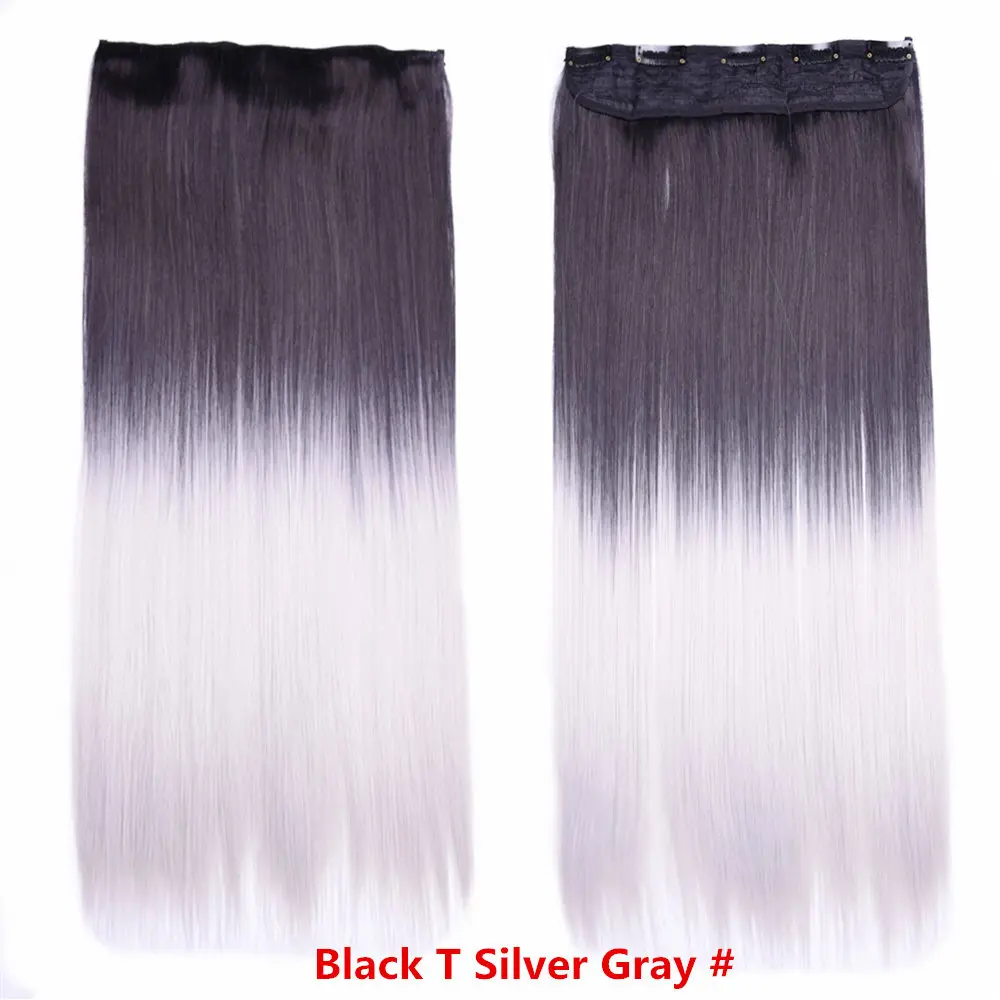 Feilimei Synthetic Ombre Clip Hair Pieces High Tempreture 60 cm Long Straight 5 Clipsin Women Hair Extensions Black Gray Blonde Feilimei Synthetic Ombre Clip Hair Pieces High Tempreture 60 cm Long Straight 5 Clipsin Women Hair Extensions Black Gray Blonde