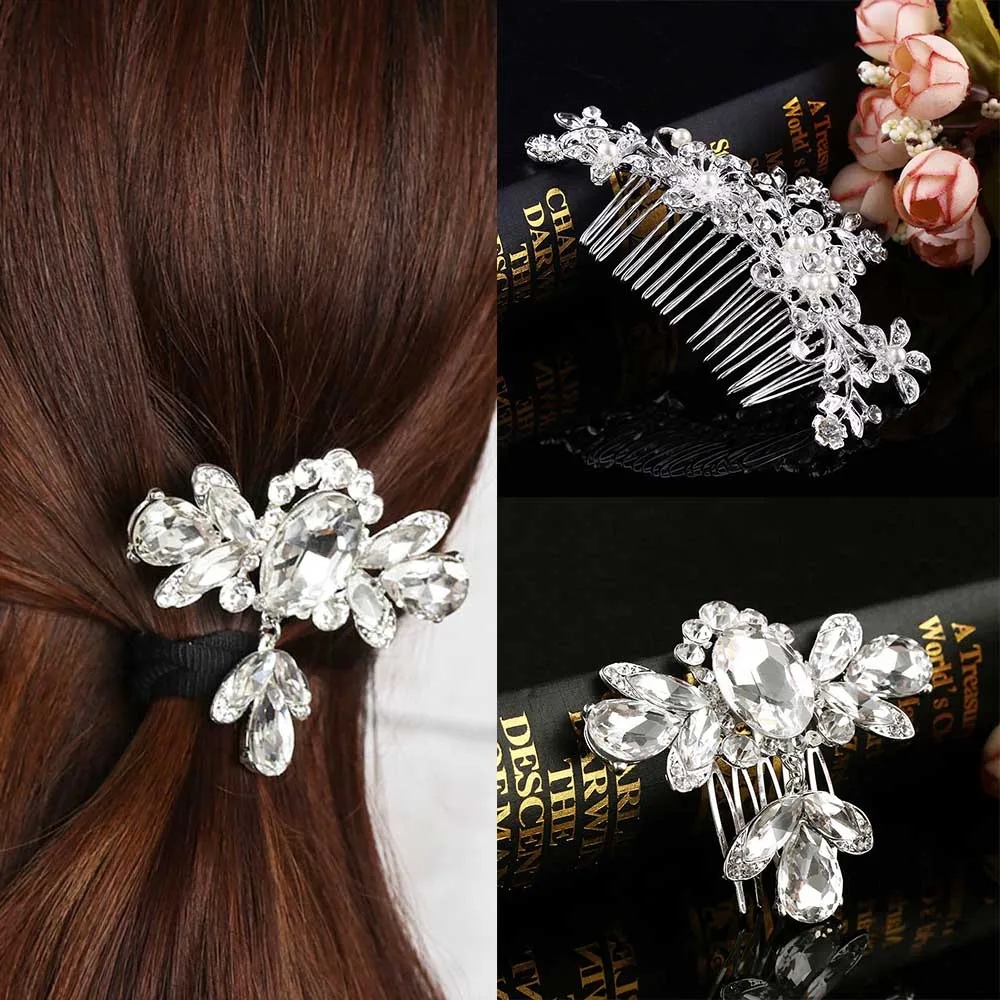 1Pc Korean Elegant Wedding Bridal Flower Crystal Rhinestone Hair Clip Comb Pin Headband Diamante