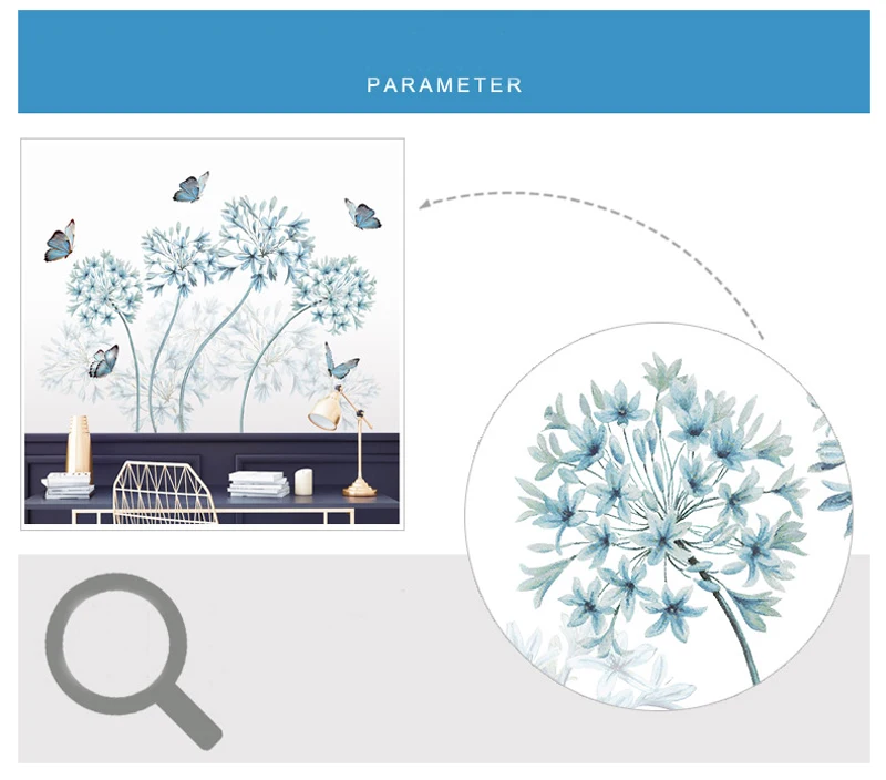 Настенная Наклейка s Новая креативная синяя Цветочная настенная «летящая бабочка» художественная Наклейка обои Съемная Фреска ПВХ украшения для дома