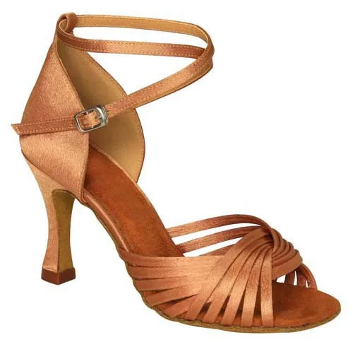 DILEECHI/Профессиональная Классическая атласная Женская обувь для латинских танцев; Обувь для бальных танцев; обувь для сальсы; вечерние туфли для танцев на квадратном каблуке; мягкая подошва - Цвет: Bronze satin 75mm