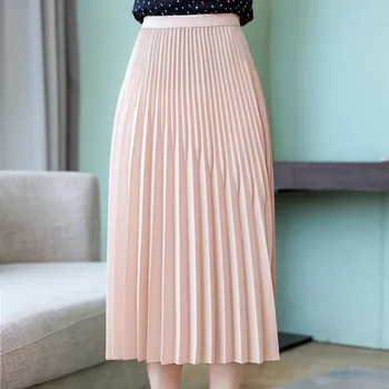 

beige white Chiffon A shaped long pleated summer street wear boho sexy plus size rokjes plissee women skirts 2019 office