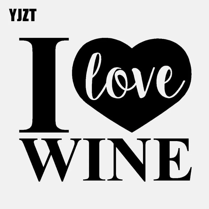 

YJZT 14.2CM*11.8CM Fun Vinyl I LOVE WINE Car Sticker Black Silver Decals Waterproof C11-1675