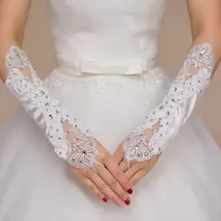 2018 Высокое качество Кристалл Локоть Свадебные Прихватки для мангала белые пикантные Sequines Свадебные перчатки Кружево без пальцев