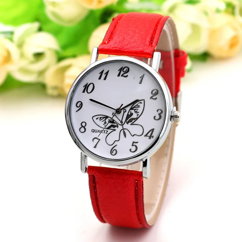 Нелетающих бабочка печатных моды Повседневное кварцевые наручные часы Для женщин Элегантный Vogue часы для девочек Интимные аксессуары
