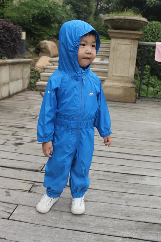 Детский плащ-дождевик из водонепроницаемого дышащего материала с капюшоном для мальчиков, одежда для дождливой погоды, комбинезон для девочек, детский дождевик - Цвет: blue  3-4T