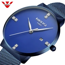 NIBOSI Mens Watches Top Brand Luxury Blue Quartz Watch Men Diamonds Slim Mesh Steel Waterproof Sport Watch Relogio Masculino