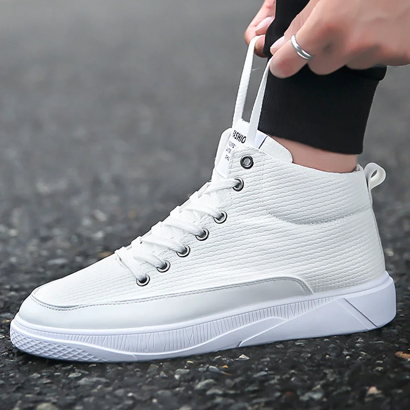 High top sneakers boys sports shoes white vulcanized shoes men leather sneakers ankle boots cotton fabric casual shoes