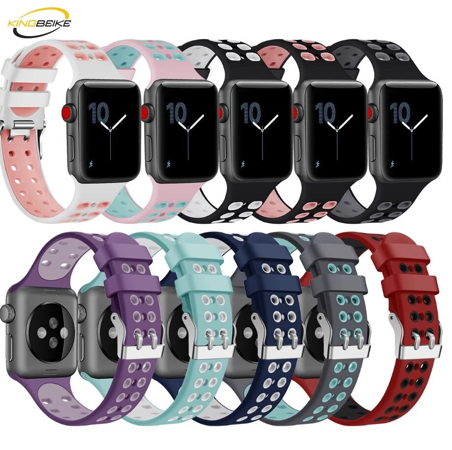 

KINGBEIKE Silicone Watchband For Apple Watch Series 1 2 3 4 Band iWatch 38mm 42mm 40mm 44mm Replacement Wrist Bracelet Strap