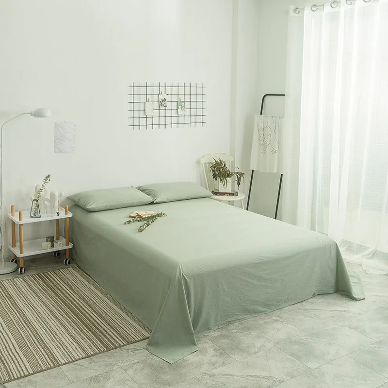 

Bedding Sheet Home Textile Green 3Pcs Solid Color Flat Sheets Combed Cotton Soft Bed Sheet Bedding Linen For King Queen Size