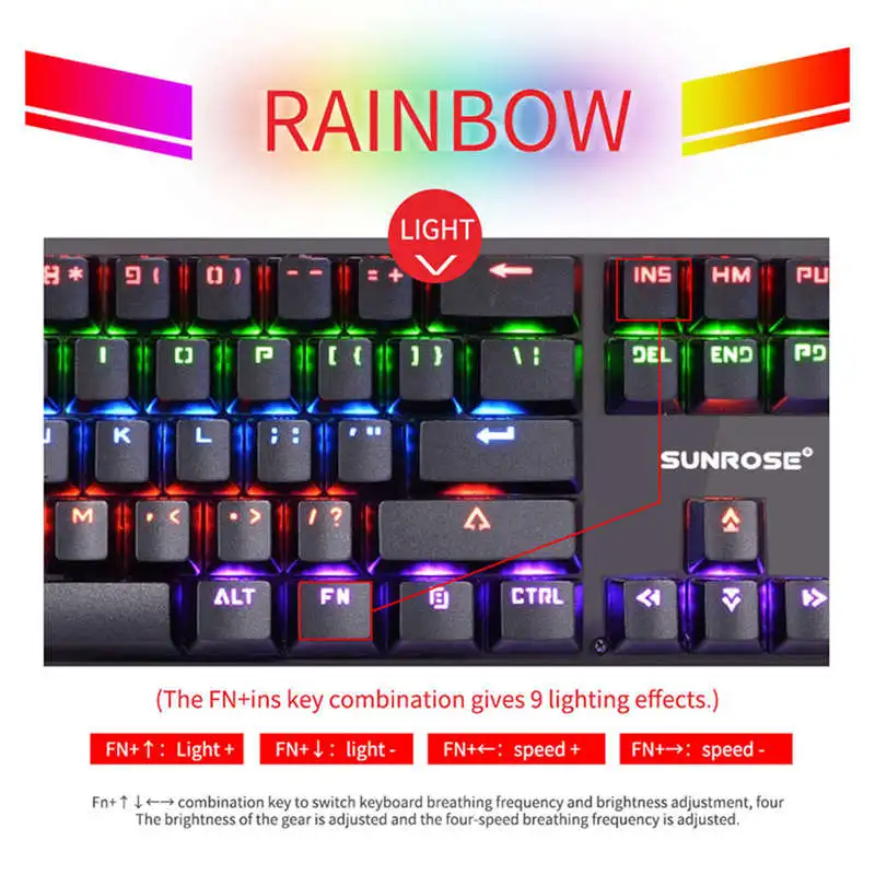 Sunrose Gk20 Usb русский язык Проводная клавиатура подсветка брызг 104 ключей игровая клавиатура для ноутбука Настольный ПК игры Bo