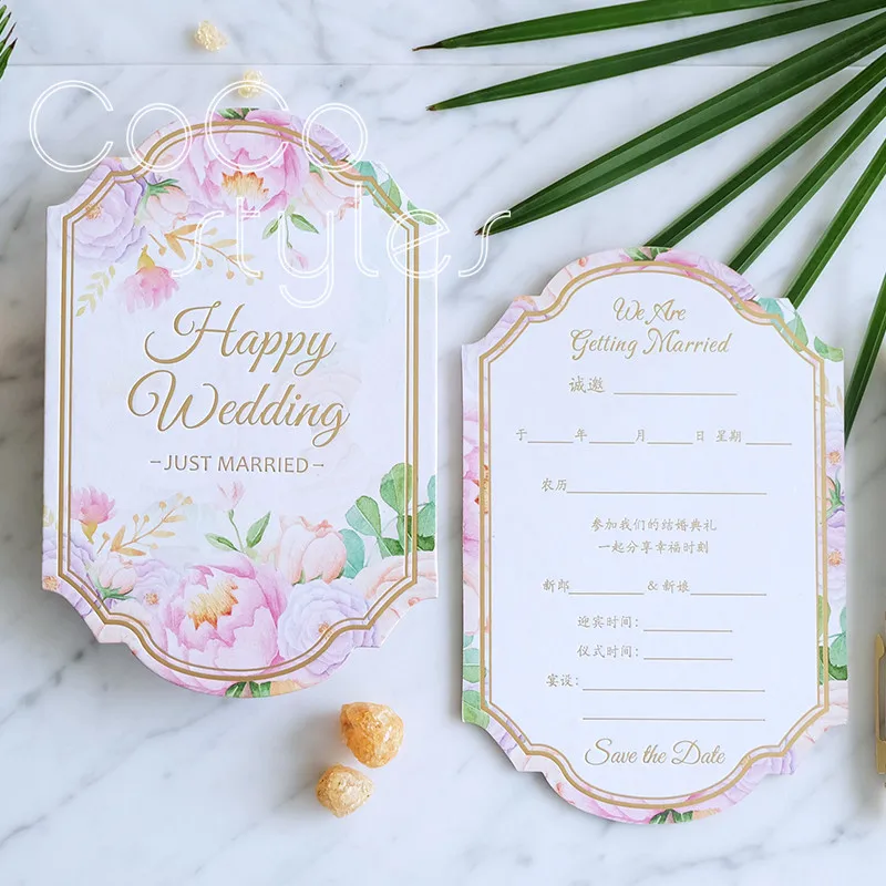  Cocostyles custom beautiful die cut floral design invitation card with gold foiling edge for lawn w - 32888841714