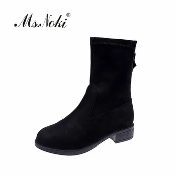 

winter solid round toe women fashion boots sexy flock mid calf ladies snow boot wedges platforms woman boots of school girls hot