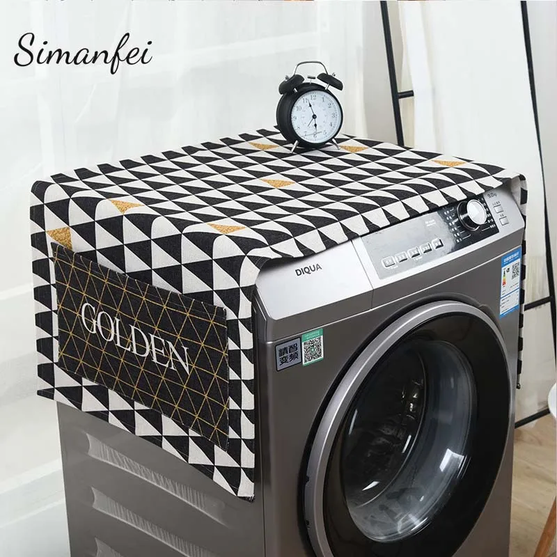 

Simanfei Roller Washing Machine Cover 2019 New Multi-function Plaid Geometric Refrigerator Dust Proof Covers With Storage Bags