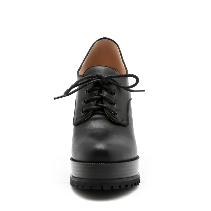 BONJOMARISA/ г. Весна-осень, новые модные черные туфли-лодочки на платформе со шнуровкой Женская обувь из органической кожи, большой размер 33-43, женская обувь на высоком квадратном каблуке