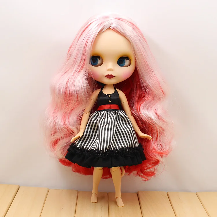 

long hair white mix red pink joint doll blyth suitable for change the body matte face 280BL1061136